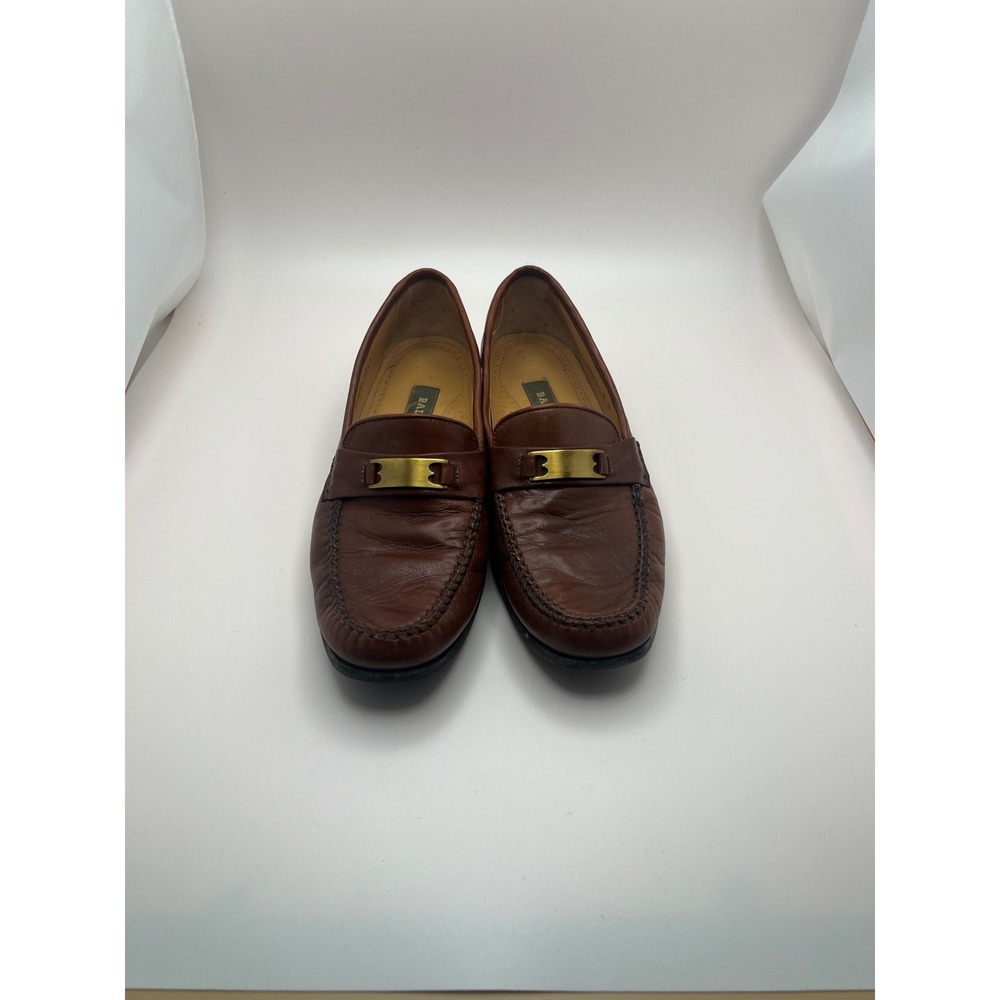 Bally Ruvera Brown Leather Loafers Mens 8 D Made in Italy Brass Hardware Slip On